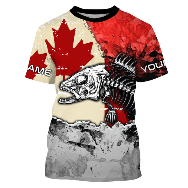 Canada Flag Fish Skeleton Custom name Long Sleeve tournament Fishing jerseys Shirts UPF 30+ for Fisherman TTS0394