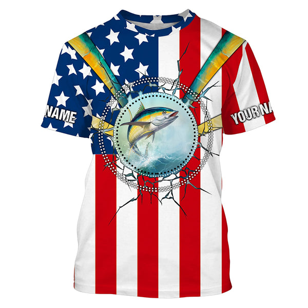 Yellowfin Tuna Fishing American flag Custom Name All Over Printed Shirts TTS0673