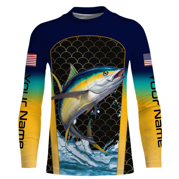 Yellowfin Tuna Fishing Custom Long Sleeve Fishing Shirts, Tuna Fishing jerseys TTS0031