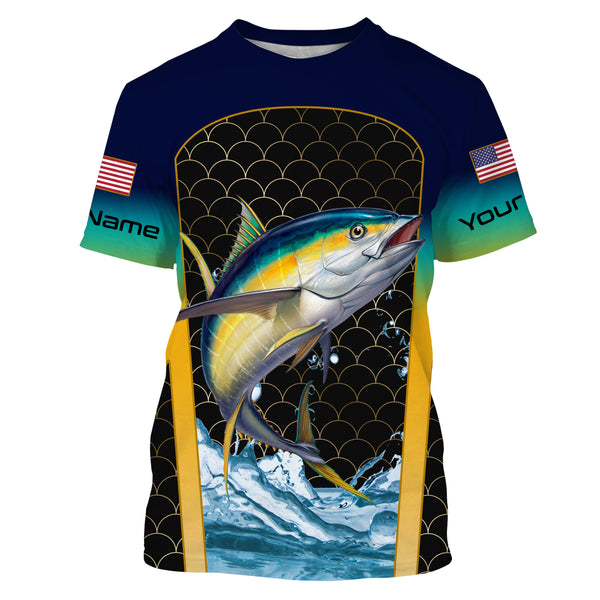 Yellowfin Tuna Fishing Custom Long Sleeve Fishing Shirts, Tuna Fishing jerseys TTS0031