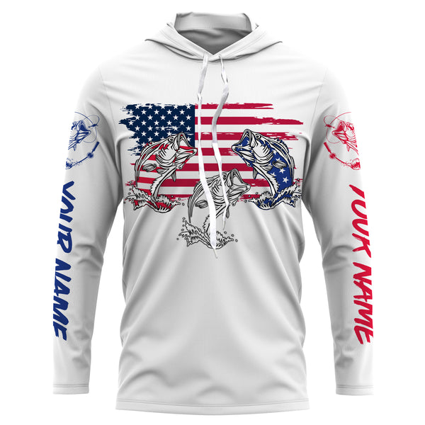 Three Bass Fishing American Flag Long Sleeve performance Fishing Shirts, Bass Fishing jerseys TTS0152