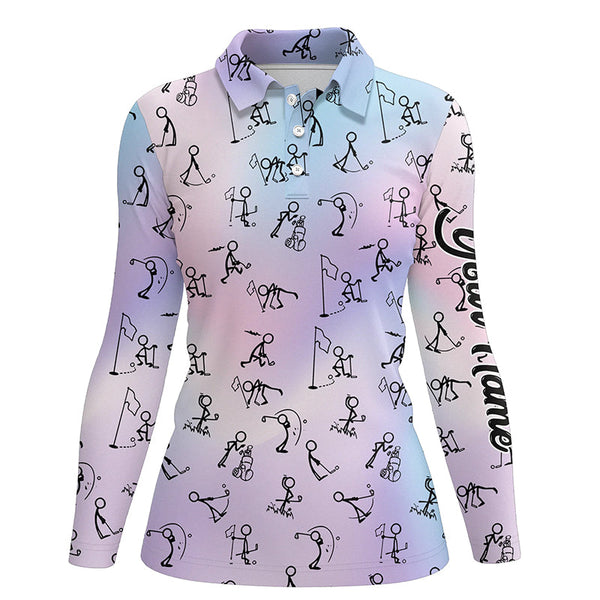 Rainbow Gradient Stick Figures Playing Golf Polo Shirt Custom Golf Tops For Women Golf Gifts LDT1044
