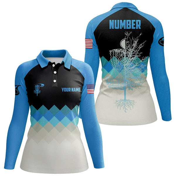 Blue Argyle Womens Disc Golf Polo Shirt Personalized Disc Golf Shirts For Women Golf Gifts LDT1016