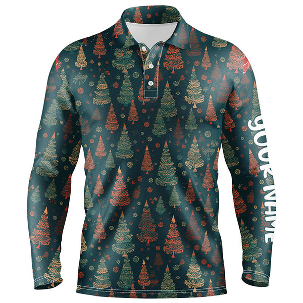 Vintage Christmas Trees Mens Golf Polo Shirts Custom Golf Shirts For Men Xmas Golf Gifts LDT0814