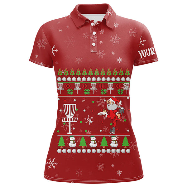 Customized Santa Playing Disc Golf Red Christmas Polo Shirt Cool Disc Golf Gifts For Women LDT0829