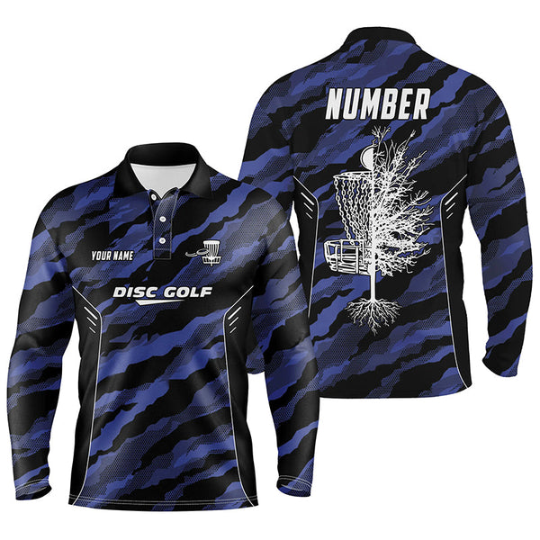 Camo Pattern Mens Golf Polo Shirts, Custom Navy Camo Golf Shirt Disc Golf Shirts For Mens, Golf Gifts LDT0056