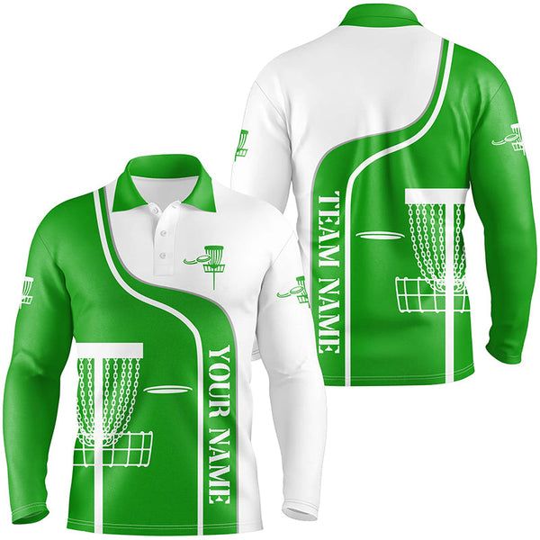 Personalized Disc Golf Basket Green White Mens Golf Polo Shirt Custom Disc Golf Shirts For Men LDT1251
