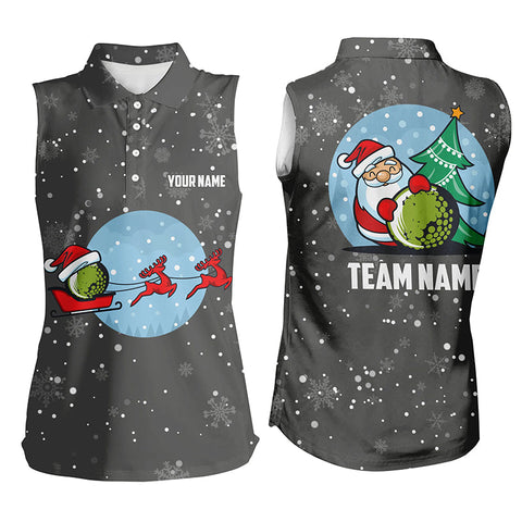 Grey Christmas Womens Sleeveless Polo Shirt With Reindeer & Santa Custom Women Golf Tops Golf Gifts LDT0580