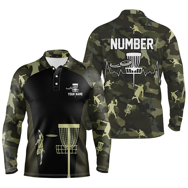 Green Camo Mens Disc Golf Polo Shirts, Custom Camouflage Golf Shirts For Men, Disc Golf Gifts LDT0086