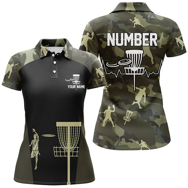 Green Camo Womens Disc Golf Polo Shirts, Custom Camouflage Golf Shirts For Women, Disc Golf Gifts LDT0086