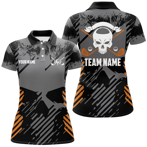 Grey Grunge Orange Skull Golf Polo Shirts Custom Golf Shirts For Women Scary Golf Gifts LDT0379