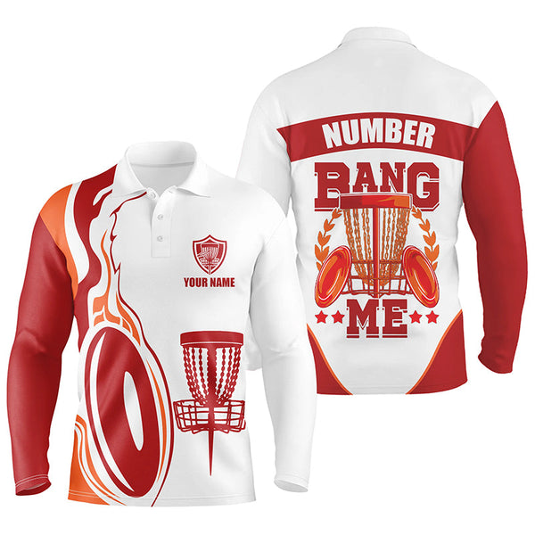 Bang Me Mens Disc Golf Shirts, Red White Customized Polo Shirts For Men, Disc Golf Disc LDT0160