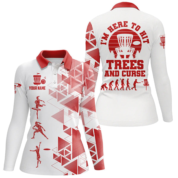 Personalized Womens Red & White Disc Golf Polo Shirts, Evolution Disc Golf Shirts For Women LDT0199