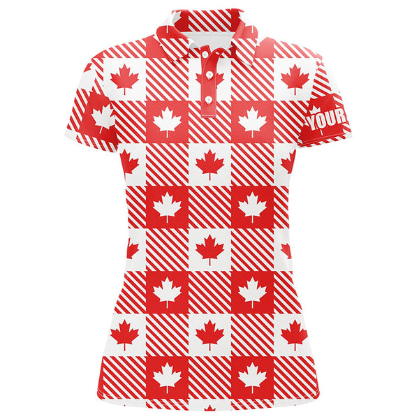 Maple Leaves On Lumberjack Plaid Canadian Golf Polo Shirts Patriotic Golf Shirts For Women LDT0477