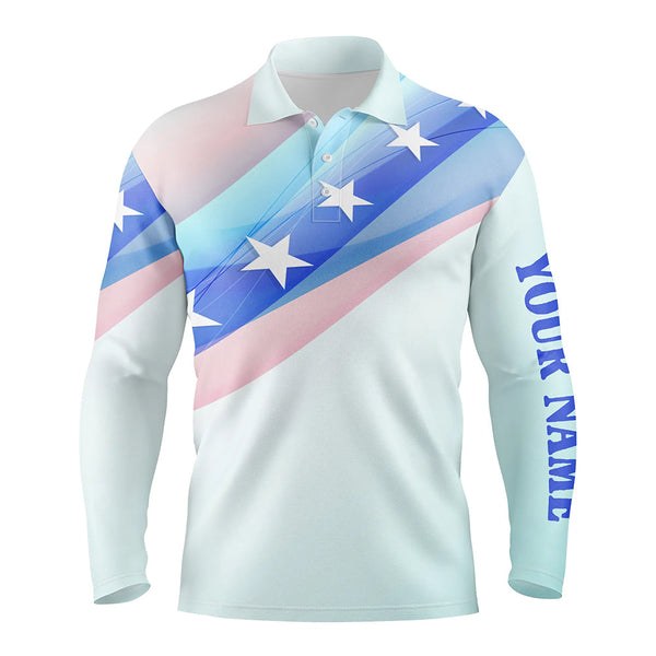 Colorful Pastel Us Flag Mens Golf Polo Shirts Custom Name Patriotic Golf Shirts For Men Golf Gifts LDT1435