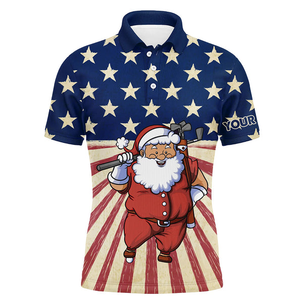 Santa Christmas Vintage American Flag Mens Golf Polo Shirts Funny Golf Shirts For Men Golf Gifts LDT0592