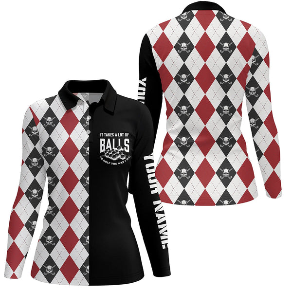 It Takes A Lot Of Balls Womens Skull Argyle Golf Polo Shirt Golf Shirts For Women Golf Gifts LDT0608
