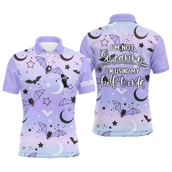 Galaxy Halloween Bats Mens Golf Polo Shirts, Cute Golf Shirts For Men, Funny Golf Shirt With Sayings LDT0116