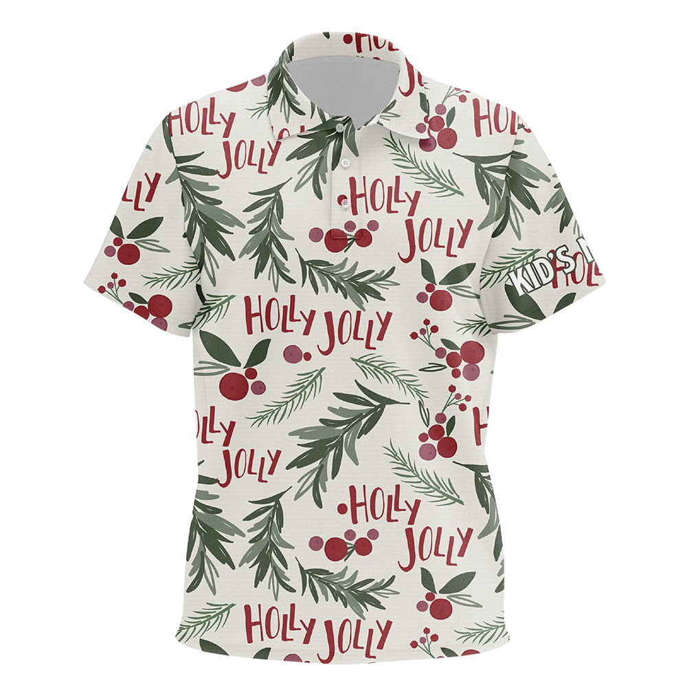 Holly Jolly Christmas Tropical Kids Golf Polo Shirt Custom Name Golf Shirts For Kid LDT0661