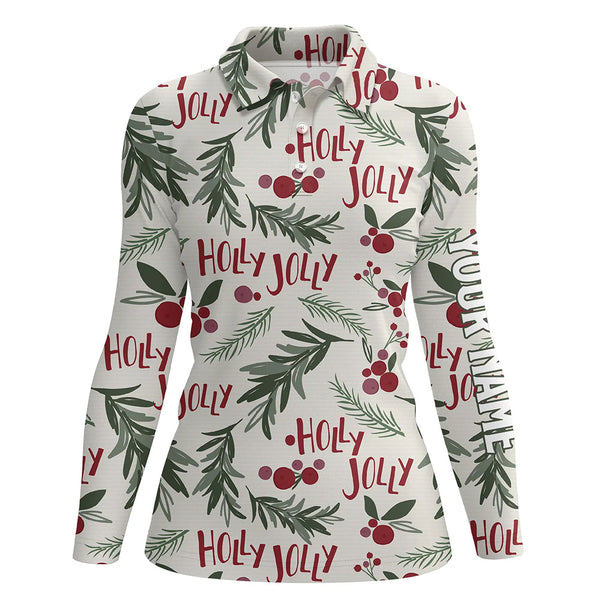 Holly Jolly Christmas Tropical Womens Golf Polo Shirt Custom Name Golf Shirts For Women LDT0661