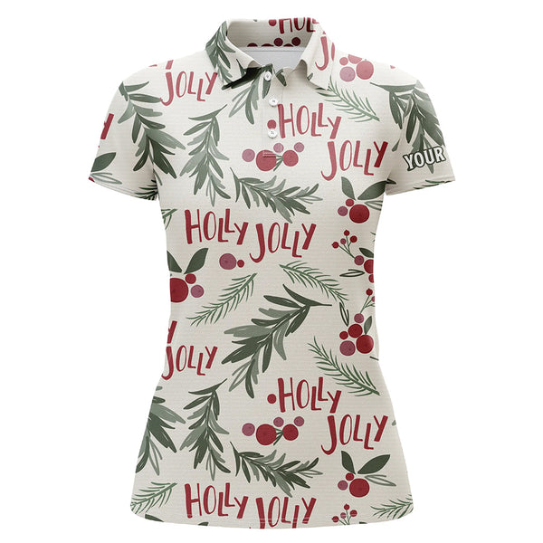 Holly Jolly Christmas Tropical Womens Golf Polo Shirt Custom Name Golf Shirts For Women LDT0661