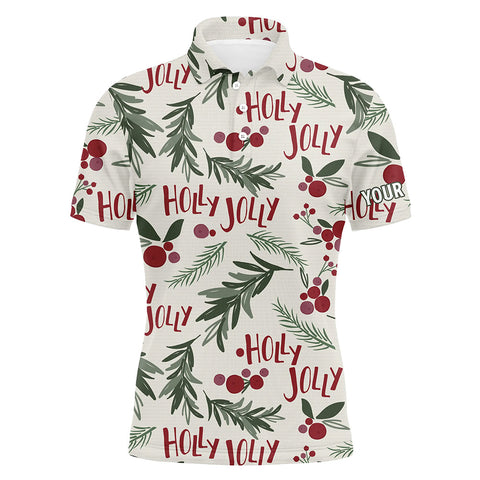 Holly Jolly Christmas Tropical Mens Golf Polo Shirt Custom Name Golf Shirts For Men LDT0661