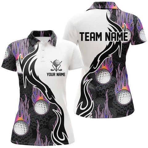 Fire Golf Ball Flames Womens Golf Polo Shirts, Personalized Golf Shirts For Women, Golfing Gifts LDT0128