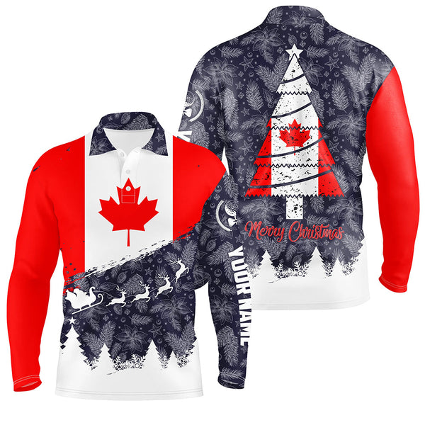 Merry Christmas Canada Flag Golf Mens Polo Shirt Custom Patriotic Golf Shirts For Men Golf Gifts LDT0750