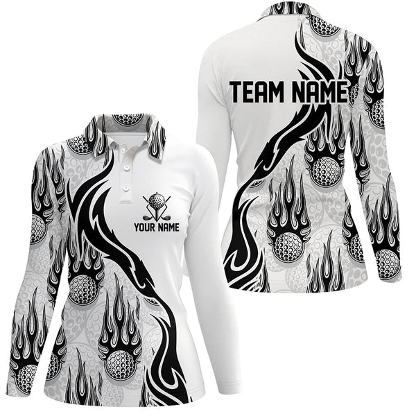 Flame Golf Ball Black White Golf Polo Shirt Personalized Golf Shirts For Women Golfing Gifts LDT0781