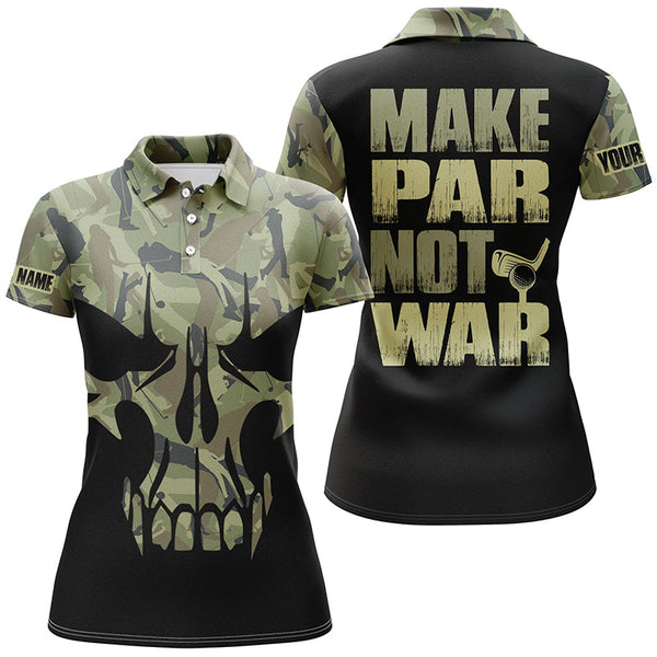 Make Par Not War Green Camouflage Skull Golf Polo Shirt Retro Veteran Golf Shirts For Women LDT0566