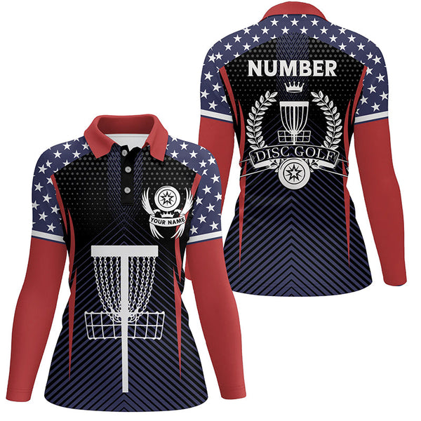 American Flag Disc Golf Polo Shirts Customized Patriotic Golf Shirts For Women, Golf Gifts LDT0287