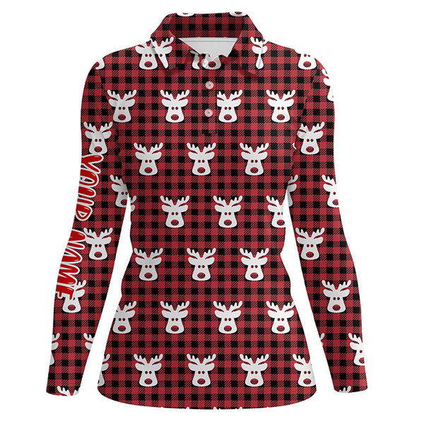 Reindeer Red Black Plaid Christmas Womens Golf Polo Shirt Golf Shirts For Women Golfer Gifts LDT0620
