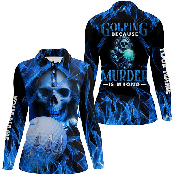 Womens Blue Skull Golf Polo Shirts, Personalized Skull Golf Shirt For Women, Golf Gifts For Ladies LDT0104