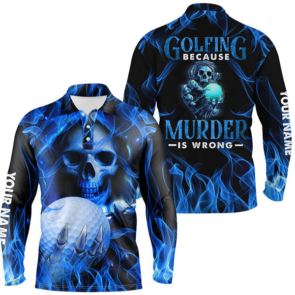 Mens Blue Skull Golf Polo Shirts, Personalized Skull Golf Shirt For Men, Halloween Golfer Gifts LDT0104