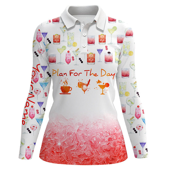 Plan For The Day Coffee Golf Cocktail Watercolor Golf Polo Shirt Funny Golf Shirts For Women LDT0390
