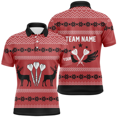 Personalized Darts Christmas Reindeers Red Mens Polo Shirt Custom Darts Jersey For Men LDT0742