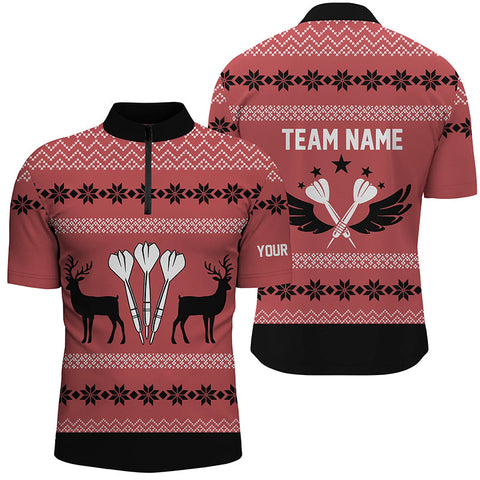Personalized Darts Christmas Reindeers Red Quarter Zip Shirt Custom Darts Jersey For Men LDT0742