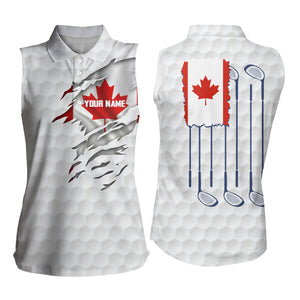 3D Canada Flag Golf Pattern Womens Sleeveless Polo Shirt Red Maple Leaf Golf Tops For Women Golf Gift LDT0494
