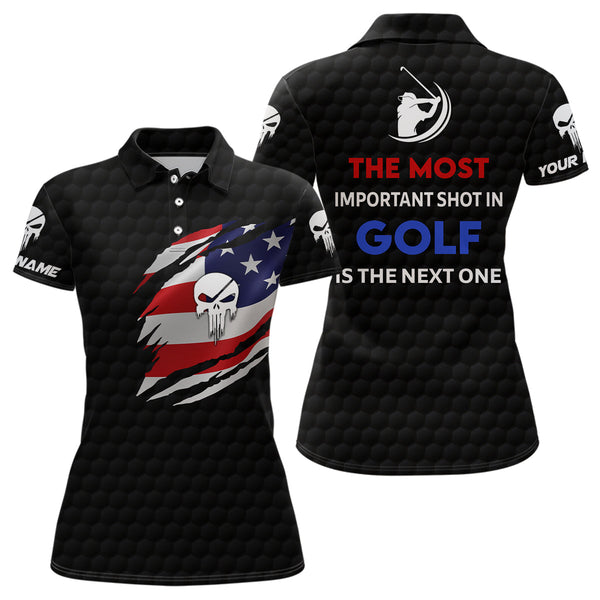 Patriotic American Flag Golf Polo Shirts Custom Name Skull Golf Shirts For Women Golfing Gift LDT0235