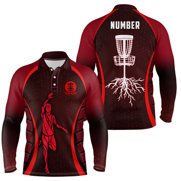 Mens Red Golf Polo Shirts, Custom Cool Golf Shirts Disc Golf Shirts For Men, Cool Golf Gifts LDT0059