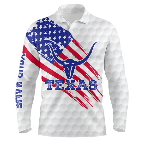 Texas Flag Longhorn Mens Golf Polo Shirts Custom Patriotic Golf Shirts For Men Golf Gifts LDT0258