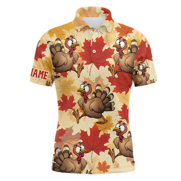 Turkey Thanksgiving Mens Golf Polo Shirt Fall Maple Leaves Custom Golf Shirts For Men Golf Gifts LDT0876