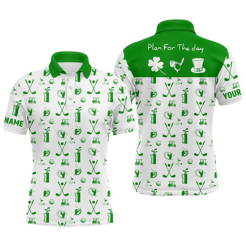 Green White Plan For The Day Golf Icon St Patrick Day Mens Golf Polo Shirt Custom Golf Shirts For Men LDT1279