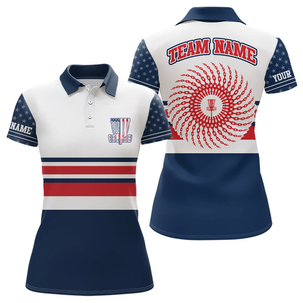 Disc Golf American Flag Womens Polo Shirt Personalized Patriotic Disc Golf Shirts For Women LDT0595