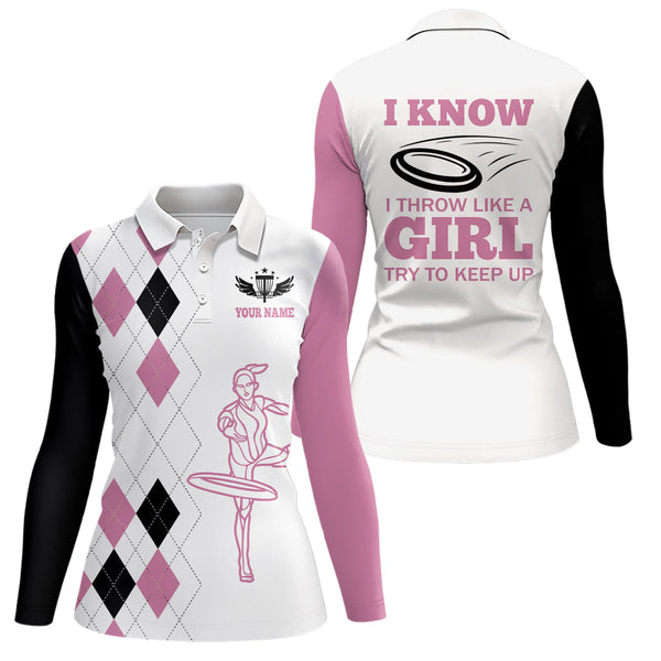 Black Pink Argyle Pattern Disc Golf Polo Shirts Custom Disc Golf Shirts For Women Golf Gifts LDT0910