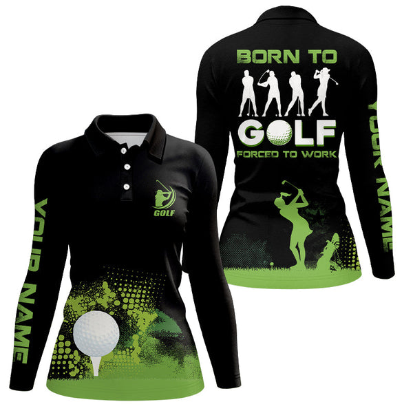 Grunge Graphic Womens Golf Polo Shirt, Green Wet Paint Black Golf Shirts For Women, Best Golf Gifts LDT0094