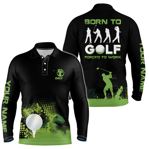 Grunge Graphic Mens Golf Polo Shirt, Green Wet Paint Black Golf Shirts For Men, Best Golf Gifts LDT0094