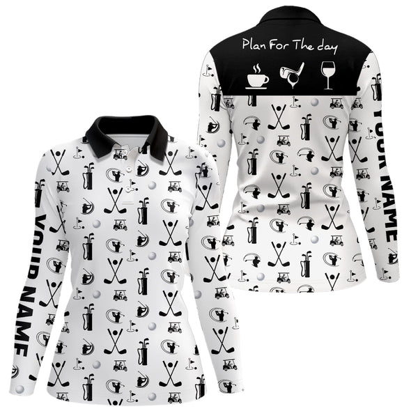 Black White Plan For The Day Golf Icons Polo Shirt Custom Golf Shirts For Women Golf Gifts LDT0392