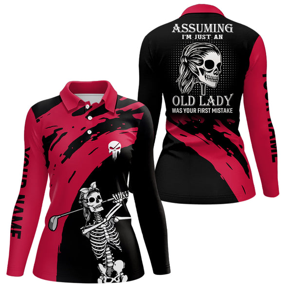 Red And Black Womens Skull Golf Polo Shirts Custom Golf Polos For Women, Crazy Golf Gifts LDT0152