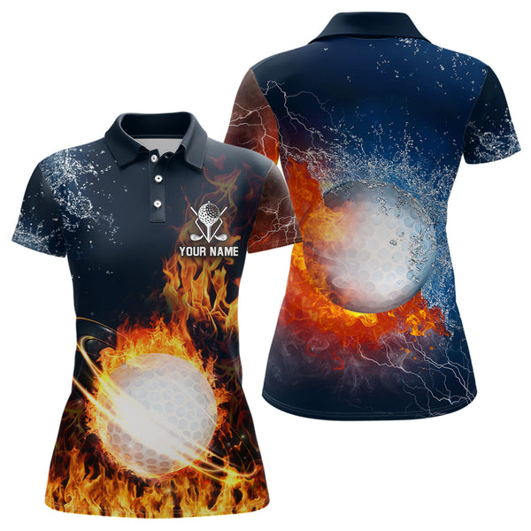 Fire And Water Golf Ball Custom Womens Polo Shirt Lightning Golf Shirts For Women Golf Gifts LDT0447